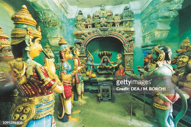 Statues of Rama, Sita and Hanuman, Ramanathaswamy temple, Rameswaram, Tamil Nadu, India.