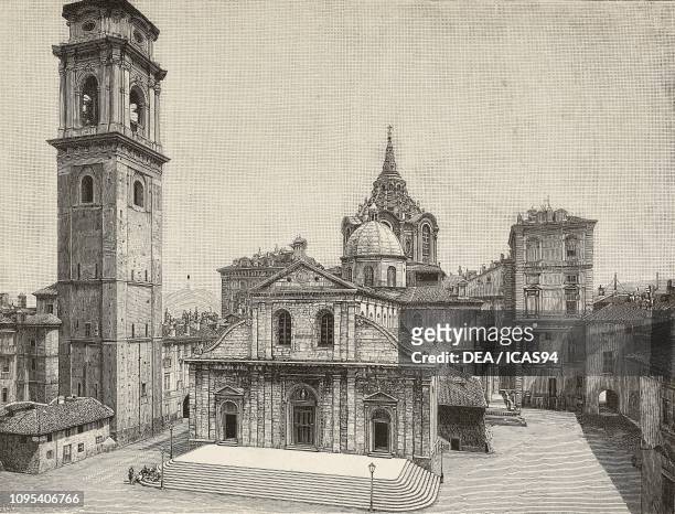 Turin Cathedral, Italy, engraving from a photograph by Schemboche, from L'Illustrazione Italiana, year 18, no 30, July 26, 1891.