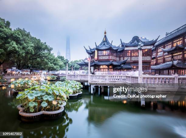 night view of yu garden in shanghai - yu yuan gardens stock pictures, royalty-free photos & images