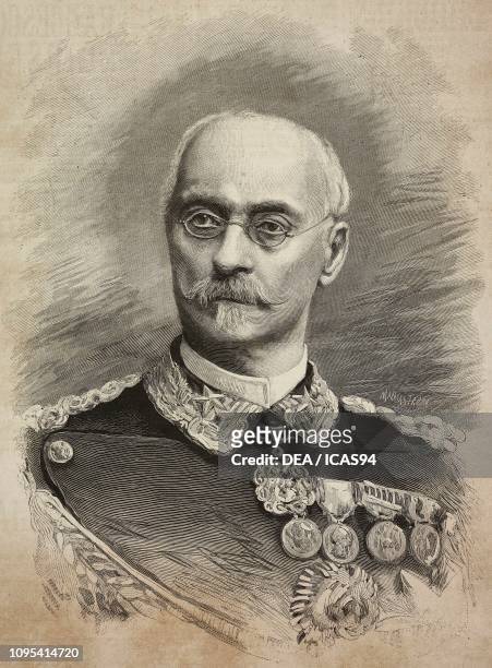 Portrait of Enrico Cosenz , Italian general, engraving from a drawing by A Cairoli, photograph by Schemboche, from L'Illustrazione Italiana, No 14,...