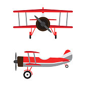 Vintage airplanes or retro aircrafts cartoon models isolated on white background