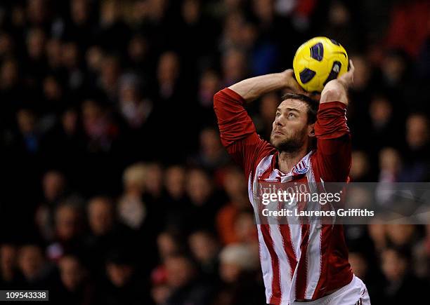 Rory Delap of Stoke City takes a throw in during the Barclays Premier League match between Stoke City and West Bromwich Albion at The Britannia...