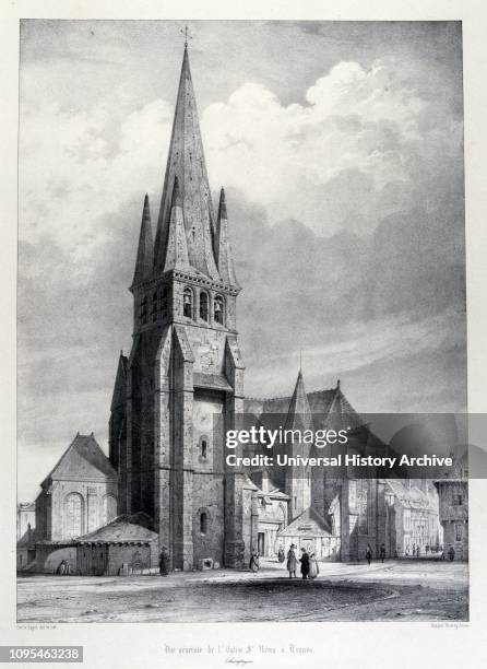 Drawing of the church of Saint-Remy de Troyes, a French Catholic church, located in the city of Troyes in the department of Aube in the...