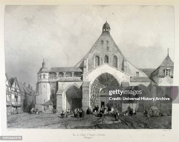 19th century drawing of the Saint-Ayoul Church of Provins, , Ile-de-France, France. Sixteenth century church, built following the rediscovery of the...