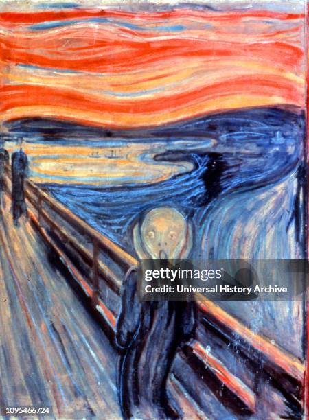 The Scream Tempera and pastel on wood, 1893. One of four versions of a composition, by Norwegian Expressionist artist Edvard Munch between 1893 and...