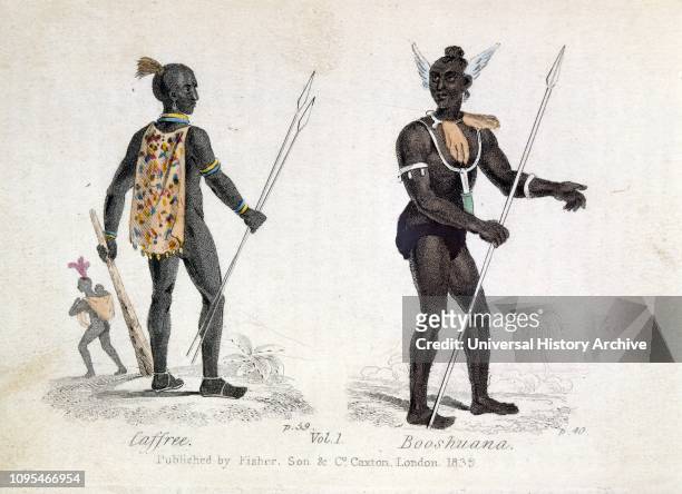 Illustration showing south African tribesmen. 1839.
