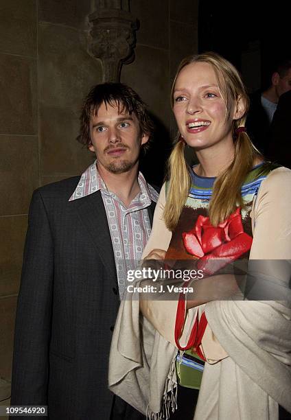 Director Ethan Hawke and Uma Thurman during Details Magazine hosts "Chelsea Walls" Premiere and After Party - Los Angeles at Laemmle Sunset and...