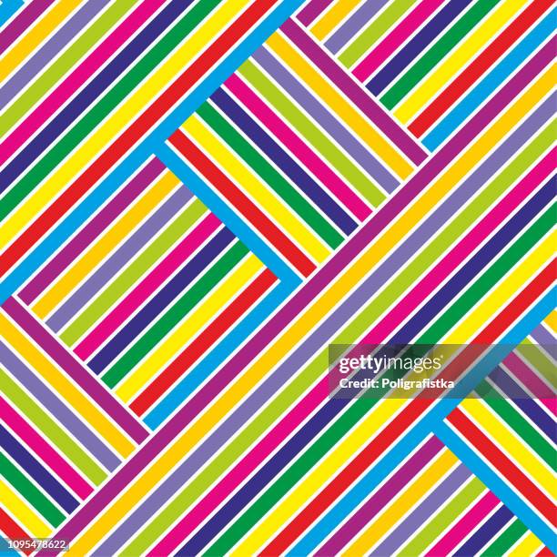 abstract seamless background pattern - rainbow intersecting lines - colored strips - multicolored wallpaper - vector illustration - woven fabric stock illustrations