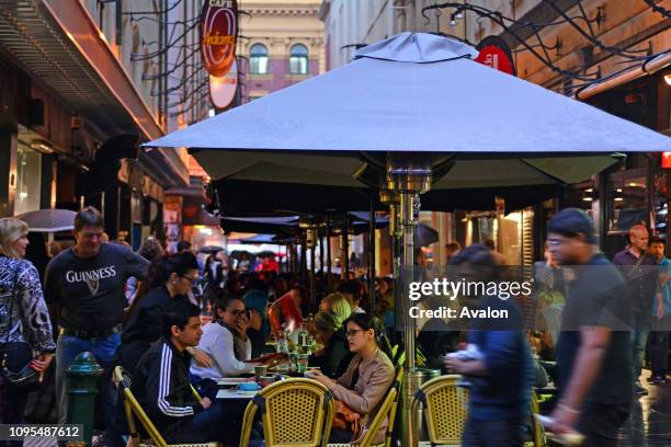 Traffic on Degraves Street, one of Melbournes finest Laneway environments Full of bars,restaurants, cafe and boutique shopping.
