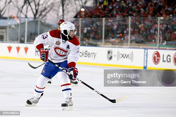 Michael Cammalleri of the Montreal Canadiens skates against the Calgary Flames on February 20, 2011 during the 2011 Heritage Classic at McMahon...