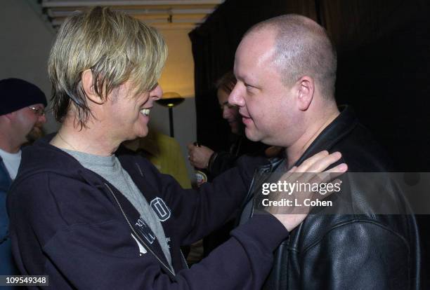 David Bowie and Frank Black of The Pixies seen backstage at BOWIE's first concert visit to Los Angeles in nearly seven years. This is the second of...