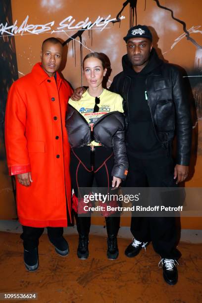 Heron Preston, Sabrina Albarello and Stylist Virgil Abloh pose after the Louis Vuitton Menswear Fall/Winter 2019-2020 show as part of Paris Fashion...