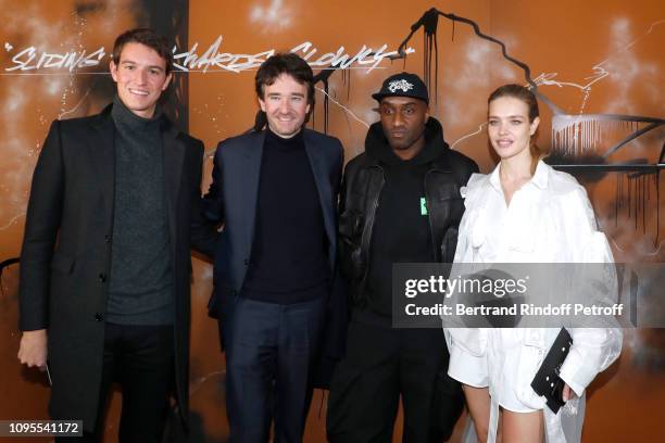 Of Rimowa, Alexandre Arnault, his brother General manager of Berluti Antoine Arnault, Stylist Virgil Abloh and Natalia Vodianova pose after the Louis...