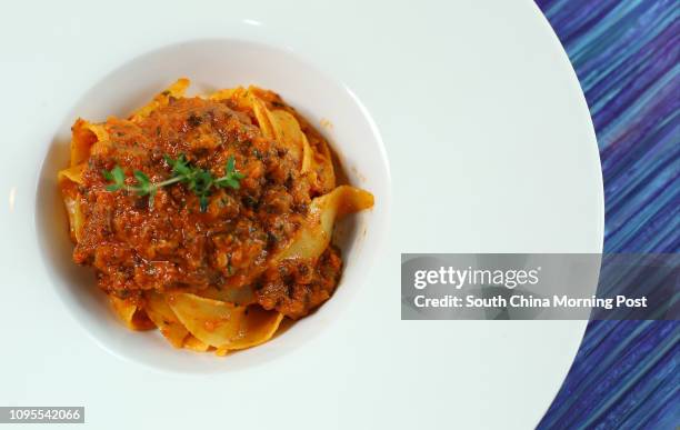 Food shot of "Pappardelle della casa al ragout di cinghiale maremmano' at Alto 88 Tuscany in Causeway Bay. 18MAR15