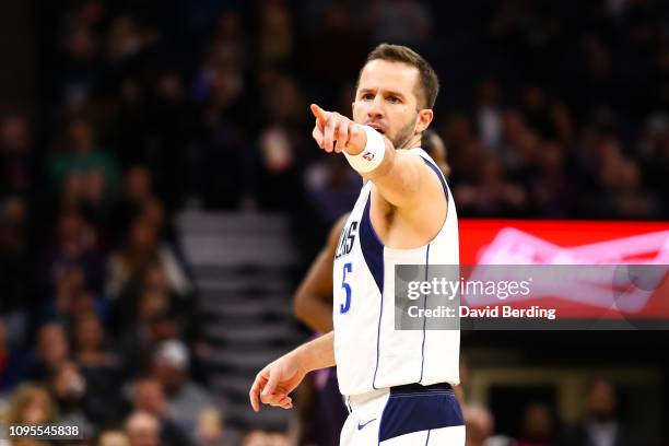 Barea of the Dallas Mavericks reacts after hitting a three point shot in the third quarter against the Minnesota Timberwolves at Target Center on...