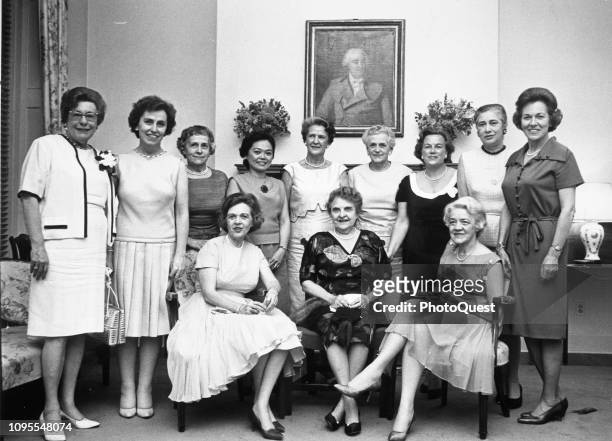 Group portrait of female members of the 89th United States Congress, Washington DC, 1965. Pictured are, seated from left, Senator Maurine Neuberger ,...