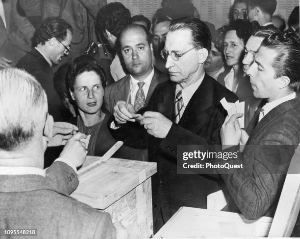 Prime Minister of Italy Alcide De Gasperi casts a ballot in the general elections, Rome, Italy, June 7, 1946. The country's first post-WW2 election,...