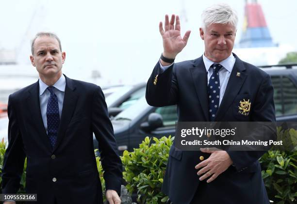 Cathay Pacific Airways General Manager of Marketing Simon Large and Chairman of Hong Kong Rugby Football Union Pieter Schats attend the Cathay...