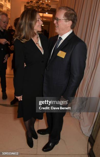 Elizabeth Canney and Brad Bird attend attends the 91st Academy Awards Champagne Tea Reception at Claridge's Hotel on February 8, 2019 in London,...