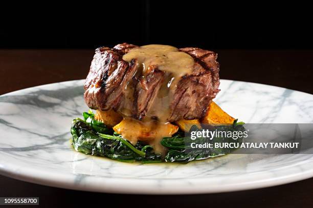 grilled fillet steak - gourmet dinner stock pictures, royalty-free photos & images