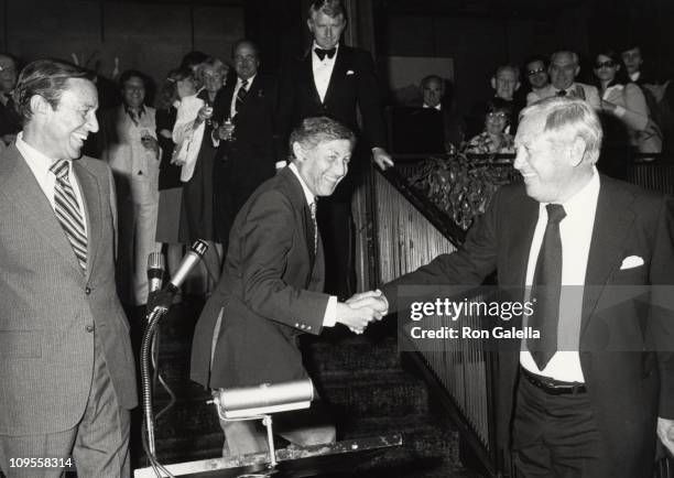 Mike Wallace, Don Hewitt and William S. Paley during 10th Anniversary Party For "60 Minutes" at Four Seasons Restaurant in New York City, New York,...