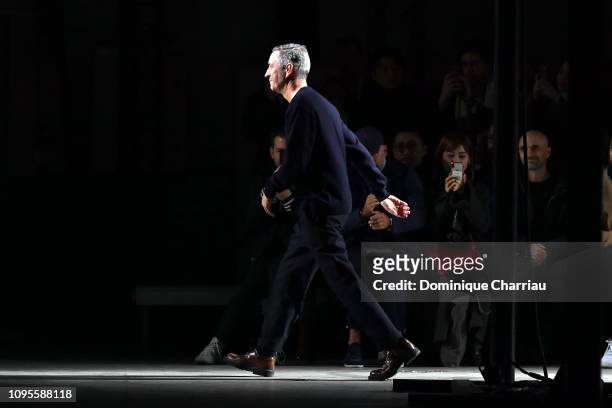 Dries Van Noten walks the runway during the Dries Van Noten Menswear Fall/Winter 2019-2020 show as part of Paris Fashion Week on January 17, 2019 in...