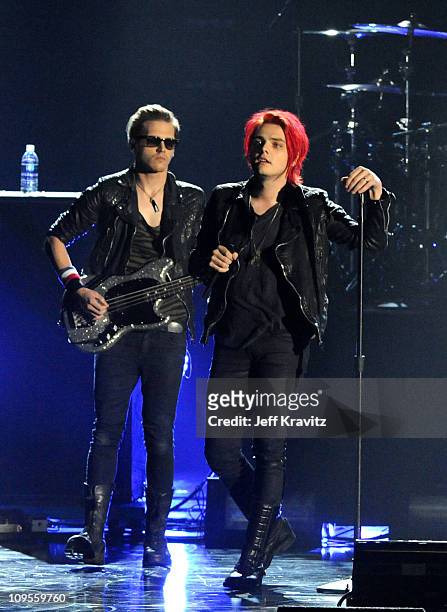 Music group My Chemical Romance perform onstage during Spike TV's "2010 Video Game Awards" held at the LA Convention Center on December 11, 2010 in...