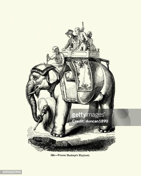 stockillustraties, clipart, cartoons en iconen met warren hastings de olifant, india, 18e eeuw - indische olifant