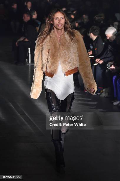 Model walks the runway during the Rick Owens Menswear Fall/Winter 2019-2020 show as part of Paris Fashion Week on January 17, 2019 in Paris, France.