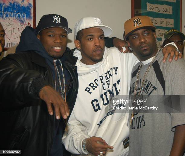 Cent, Lloyd Banks and Tony Yayo Of G-Unit during NY Jet Josh Evans and 50 Cent With G-Unit Along With Glenn Toby and The Book Bank Foundation Build A...