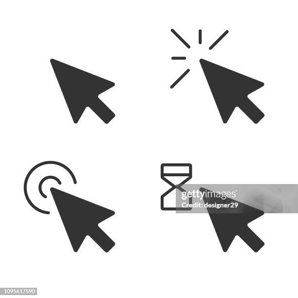 stockillustraties, clipart, cartoons en iconen met muisaanwijzer pictogram clickset en computer muis plat design. - muisaanwijzer