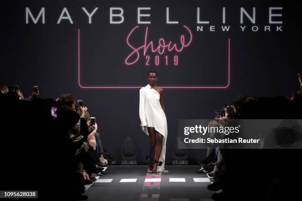 Herieth Paul walks the runway at the Maybelline New York show 'Make-up that makes it in New York' during the Berlin Fashion Week Autumn/Winter 2019...