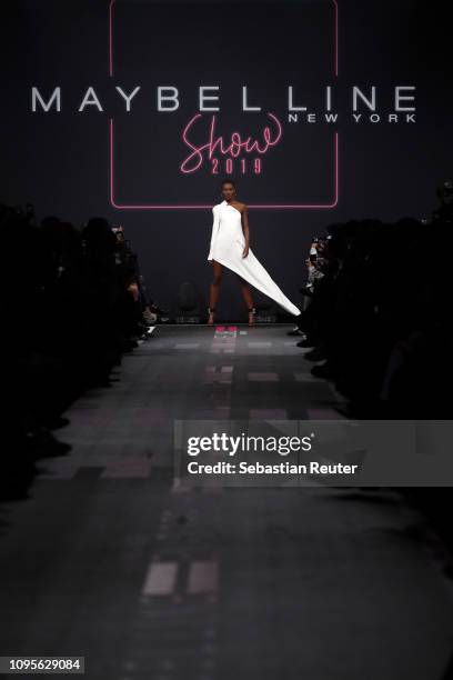 Herieth Paul walks the runway at the Maybelline New York show 'Make-up that makes it in New York' during the Berlin Fashion Week Autumn/Winter 2019...