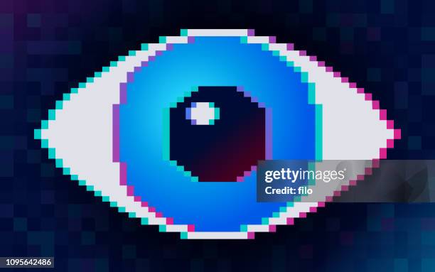 digital pixel eye - cyborg eye stock illustrations