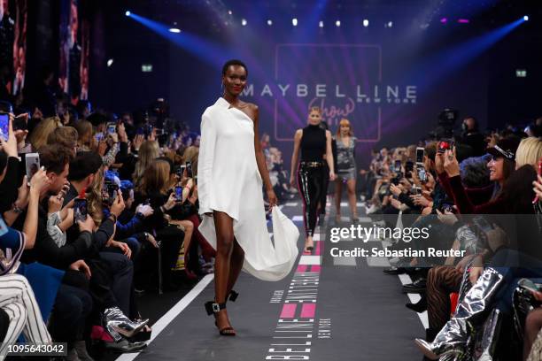 Herieth Paul walks the runway at the Maybelline New York show 'Make-up that makes it in New York' during the Berlin Fashion Week Autumn/Winter 2019...