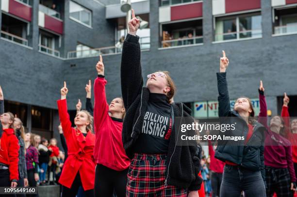 Dancers are seen performing in the middle of a square at the shopping mall during the event. One Billion Rising Event takes place for the seventh...