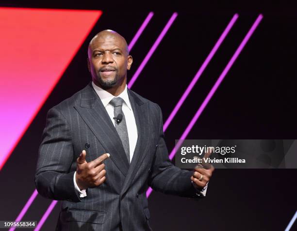 Terry Crews speaks onstage during The 2019 MAKERS Conference at Monarch Beach Resort on February 8, 2019 in Dana Point, California.