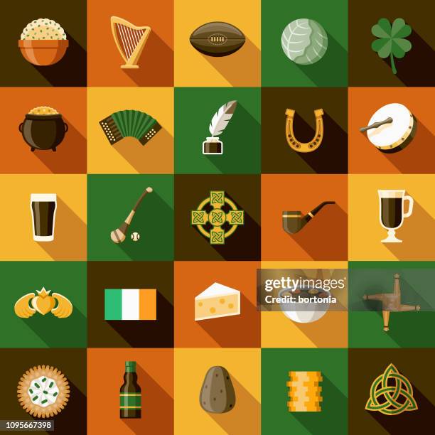 ilustraciones, imágenes clip art, dibujos animados e iconos de stock de irlanda icono sistemas - arpa