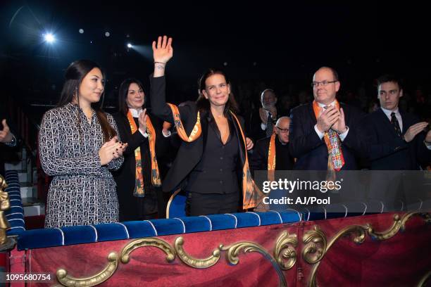 Prince Albert II of Monaco, Princess Stephanie of Monaco, Louis Ducruet and Marie Chevallier attend the 43rd International Circus Festival on January...