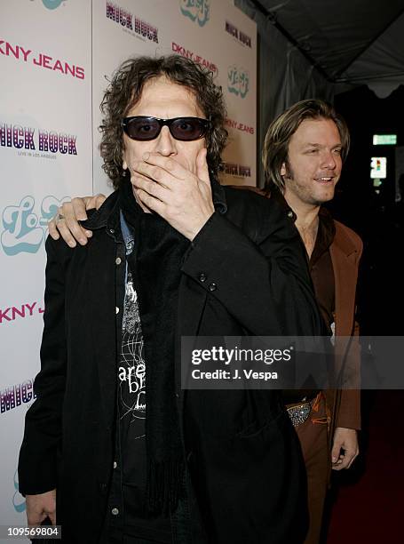 Mick Rock and Kelly Cole during DKNY Jeans Presents "Mick Rock Live in L.A." Exhibit at the Lo-Fi Gallery at Lo-Fi in Los Angeles, California, United...