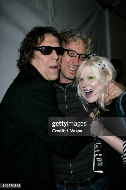 Mick Rock, Andy Dick and Giddle Partridge during DKNY Jeans Presents "Mick Rock Live in L.A." Exhibit at the Lo-Fi Gallery at Lo-Fi in Los Angeles,...