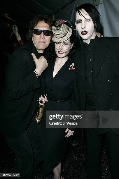 Mick Rock, Dita Von Teese and Marilyn Manson during DKNY Jeans Presents "Mick Rock Live in L.A." Exhibit at the Lo-Fi Gallery at Lo-Fi in Los...