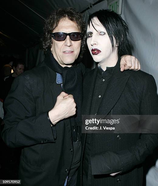 Mick Rock and Marilyn Manson during DKNY Jeans Presents "Mick Rock Live in L.A." Exhibit at the Lo-Fi Gallery at Lo-Fi in Los Angeles, California,...
