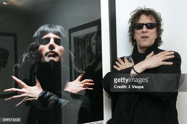 Mick Rock with his portrait of Freddie Mercury during DKNY Jeans Presents "Mick Rock Live in L.A." Exhibit at the Lo-Fi Gallery at Lo-Fi in Los...
