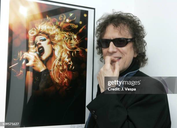 Mick Rock with his photo artwork from "Hedwig and the Angry Inch"