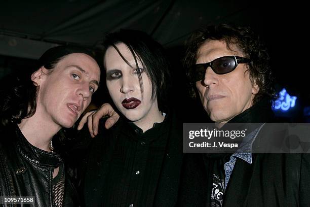 Marilyn Manson and Mick Rock during DKNY Jeans Presents "Mick Rock Live in L.A." Exhibit at the Lo-Fi Gallery at Lo-Fi in Los Angeles, California,...