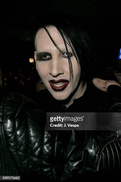 Marilyn Manson during DKNY Jeans Presents "Mick Rock Live in L.A." Exhibit at the Lo-Fi Gallery at Lo-Fi in Los Angeles, California, United States.