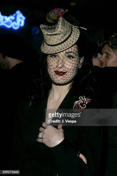 Dita Von Teese during DKNY Jeans Presents "Mick Rock Live in L.A." Exhibit at the Lo-Fi Gallery at Lo-Fi in Los Angeles, California, United States.