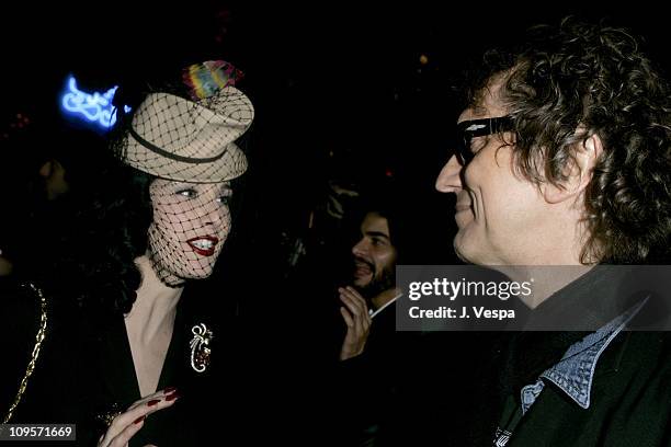 Dita Von Teese and Mick Rock during DKNY Jeans Presents "Mick Rock Live in L.A." Exhibit at the Lo-Fi Gallery at Lo-Fi in Los Angeles, California,...