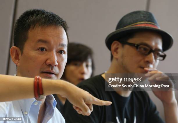 Lawmaker Raymond Chan Chi-chuen and Singer Anthony Wong Yiu-Ming attend a press conference at Legco Building on a public insult of an auntie smearing...
